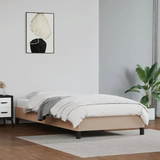 Sengeramme 90x190 cm i kunstlæder – Cappuccino