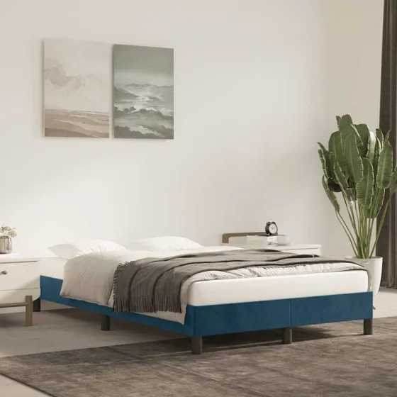 Sengeramme i fløjl 120x200 cm – Mørkeblå (uden madras)