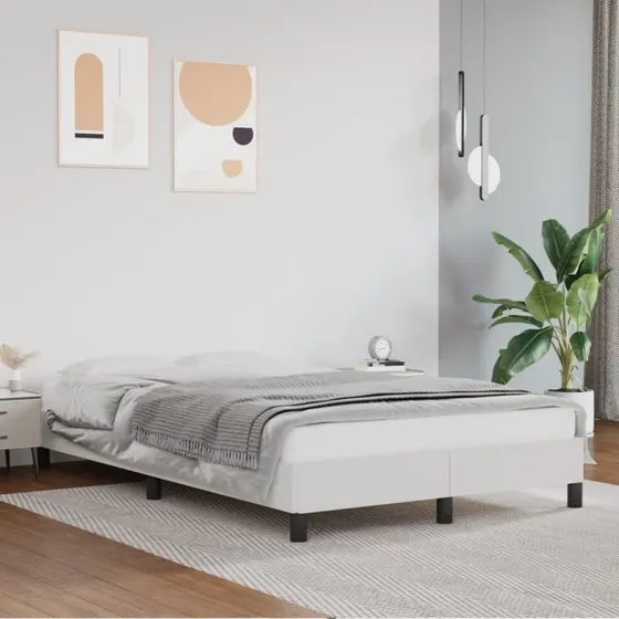Sengeramme 120x200 cm i hvidt kunstlæder