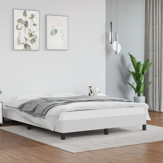 Sengeramme 140x190 cm i hvidt kunstlæder
