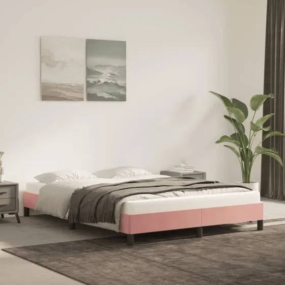 Sengeramme 140x200 cm i pink fløjl
