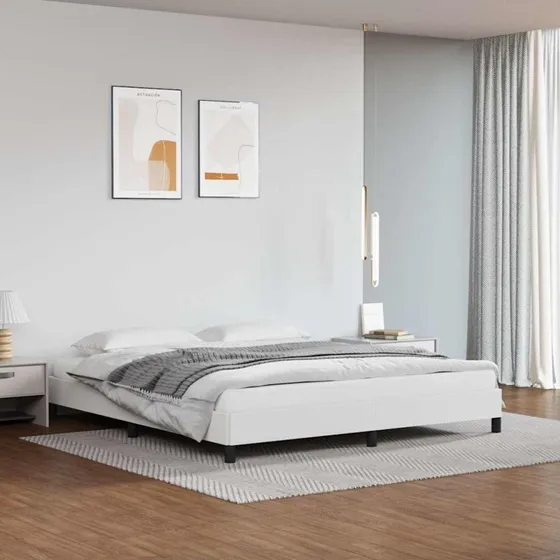 Sengeramme 180x200 cm i hvidt kunstlæder