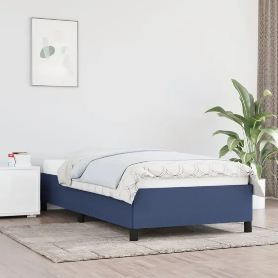 Sengeramme 90x190 cm i blåt stof – robust og stilren