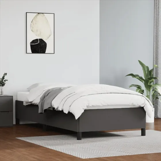Sengeramme 90x190 cm i gråt kunstlæder