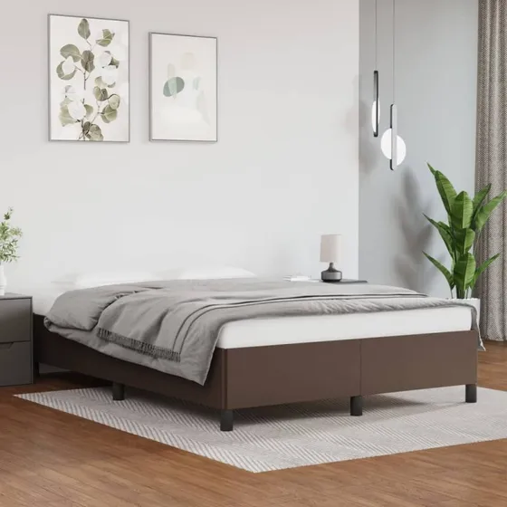 Sengeramme 140x200 cm i brun kunstlæder