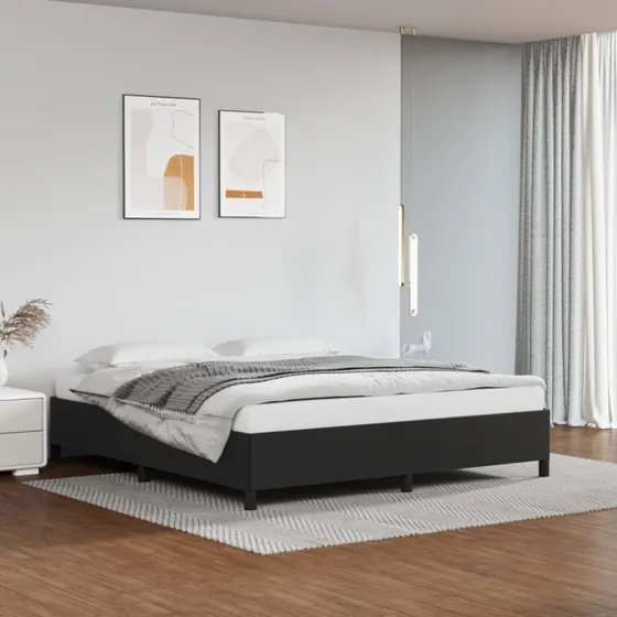 Sengeramme 180x200 cm i sort kunstlæder