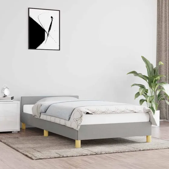 Sengeramme 80x200 cm lysegrå stof med sengegavl