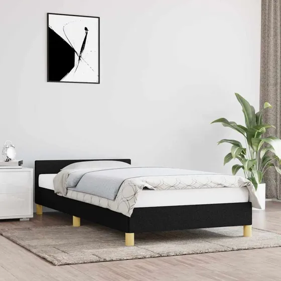 Sort sengeramme med hovedgærde 80x200 cm - stof (uden madras)