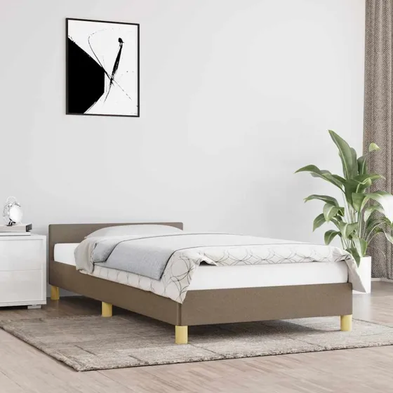Sengeramme med hovedgærde 80x200 cm i taupe stof