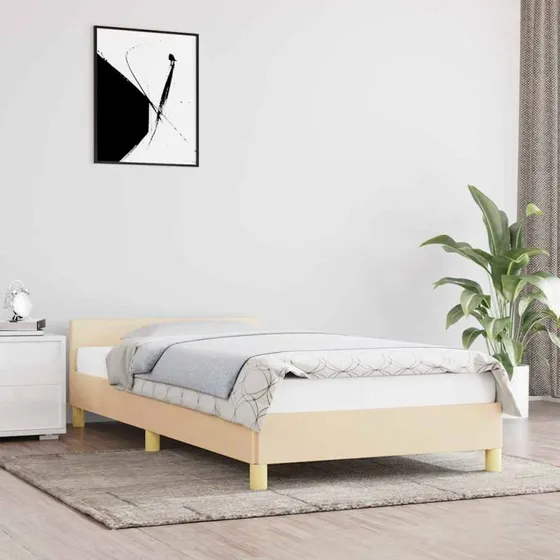 Sengeramme med hovedgærde 90x190 cm - Creme stof