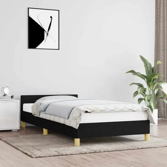Sengeramme 100x200 cm med sengegavl - Sort stof