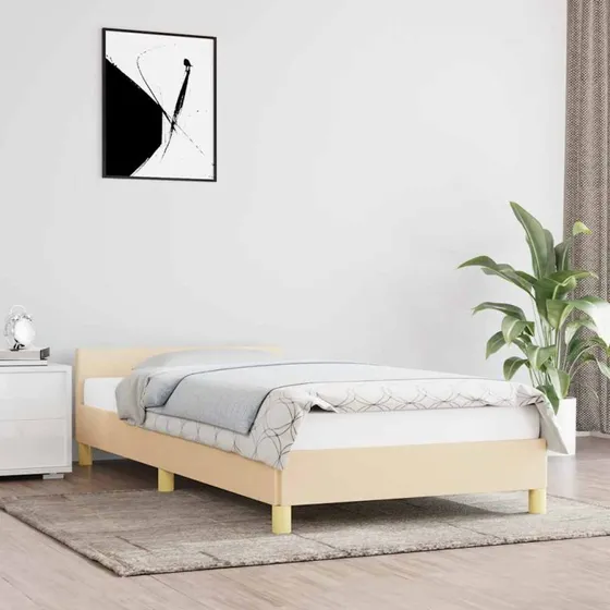 Sengeramme 100x200 cm i creme stof med sengegavl