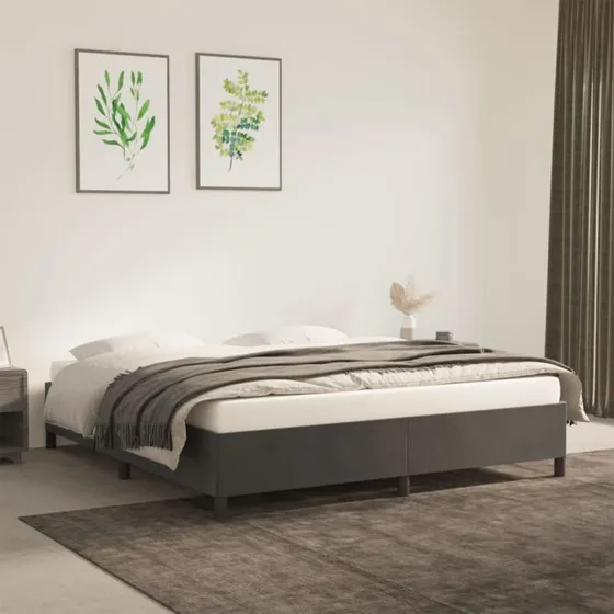 Sengeramme i mørkegrå fløjl 160x200 cm – uden madras