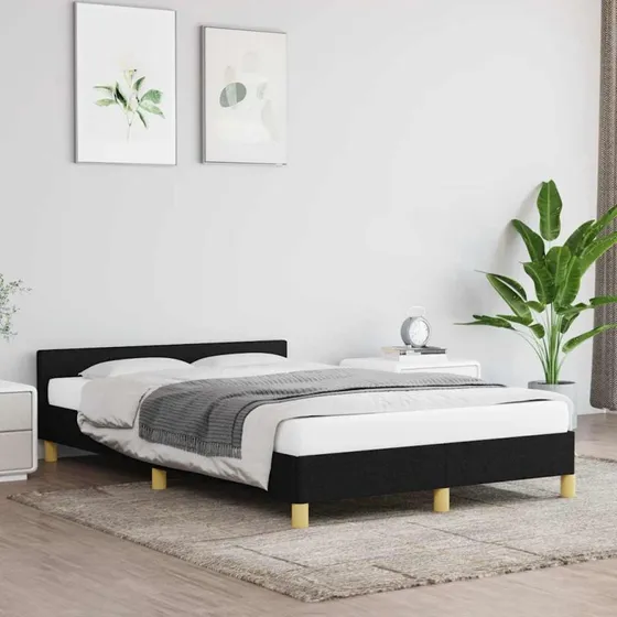 Sengeramme 120x200 cm med sengegavl - Sort stof (uden madras)