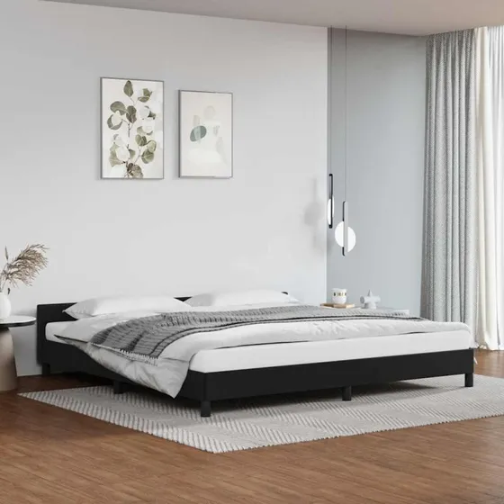 Sengeramme med hovedgærde i sort kunstlæder 200x200 cm