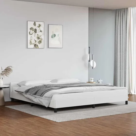 Sengeramme med hovedgærde 200x200 cm - Hvid kunstlæder
