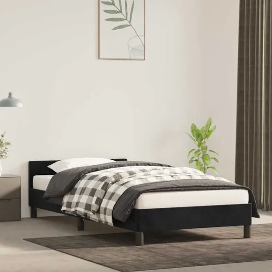 Sengeramme med sengegavl 80x200 cm - Sort fløjl