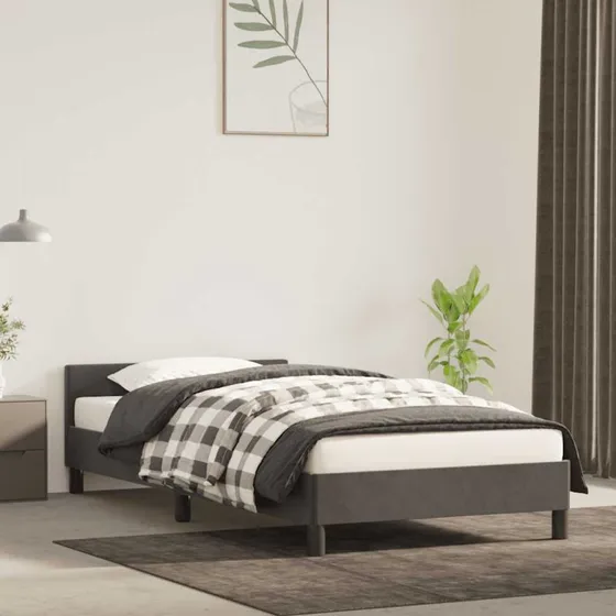 Sengeramme i mørkegrå fløjl 90x190 cm (uden madras)