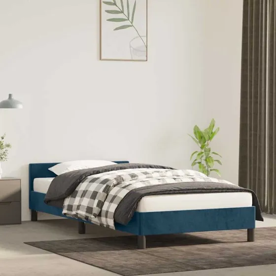 Sengeramme i mørkeblå fløjl 90x190 cm (uden madras)