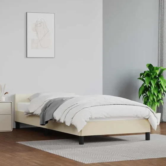 Sengeramme med hovedgærde i creme 80x200 cm