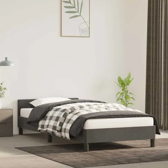 Sengeramme i mørkegrå fløjl 90x200 cm (uden madras)