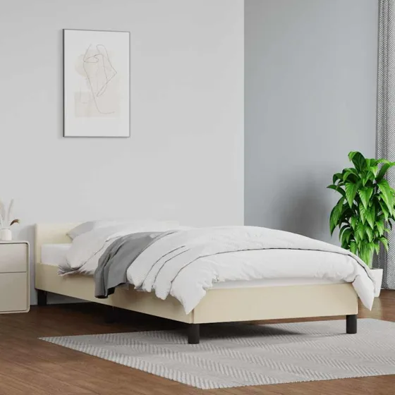 Sengeramme med sengegavl 90x200 creme - kunstlæder