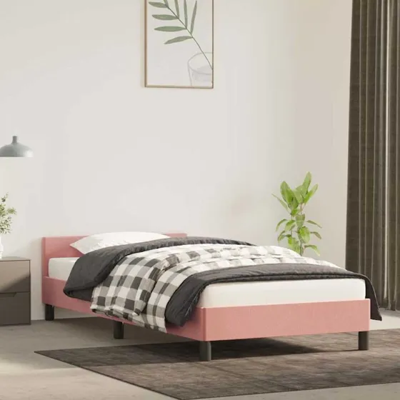 Sengeramme med hovedgærde 100x200 cm Fløjl – Pink