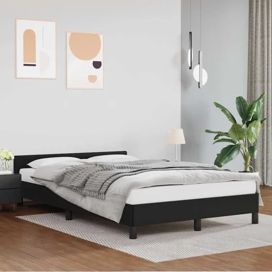 Sengeramme med hovedgærde 120x200 cm sort (kunstlæder)
