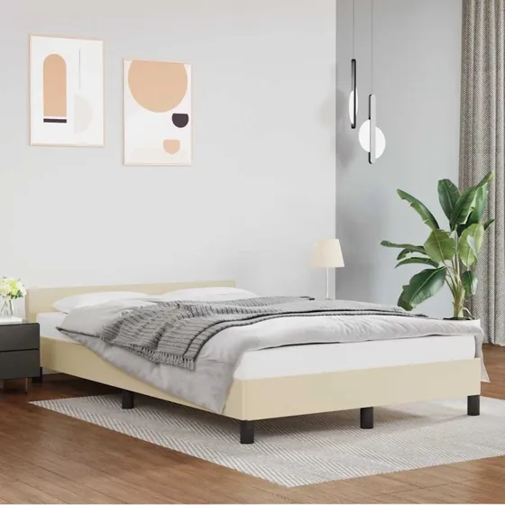 Sengeramme med hovedgærde i creme 120x200 cm - kunstlæder