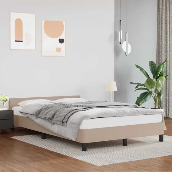 Sengeramme med sengegavl i kunstlæder Cappuccino 120x200