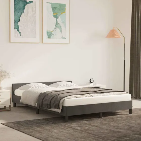 Velour sengeramme med gavl 140x200 cm mørkegrå