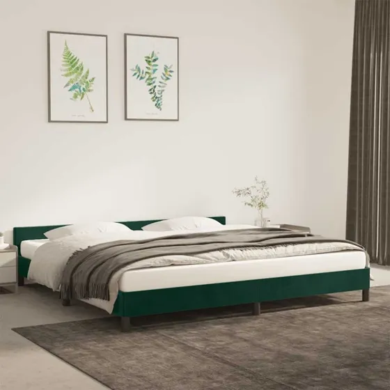 Sengeramme 200x200 cm i mørkegrøn fløjl med sengegavl