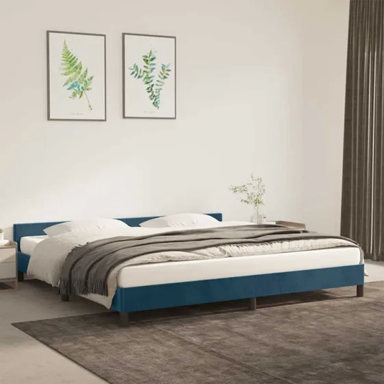 Sengeramme i fløjl med sengegavl 200x200 cm - mørkeblå