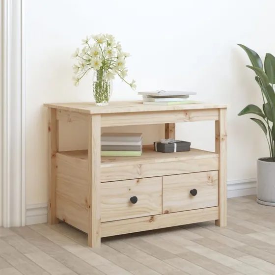 Sofabord i massivt fyrretræ 71x49x55 cm – 2 skuffer