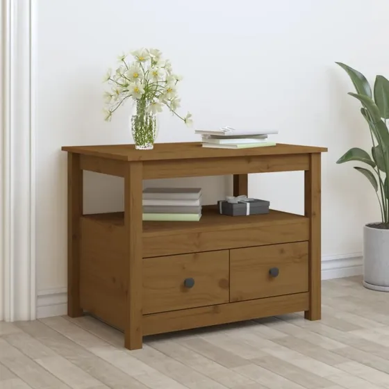 Sofabord i massivt fyrretræ 71x49x55 cm – gyldenbrun