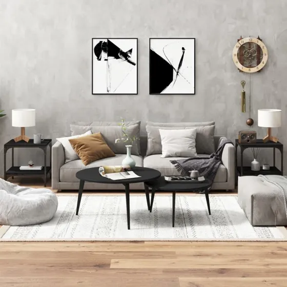 Sideborde 2 stk. 40x40x40 cm sort – konstrueret træ & stål