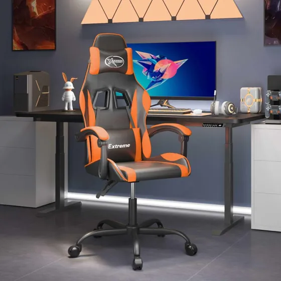 Gamingstol drejelig i kunstlæder - sort/orange