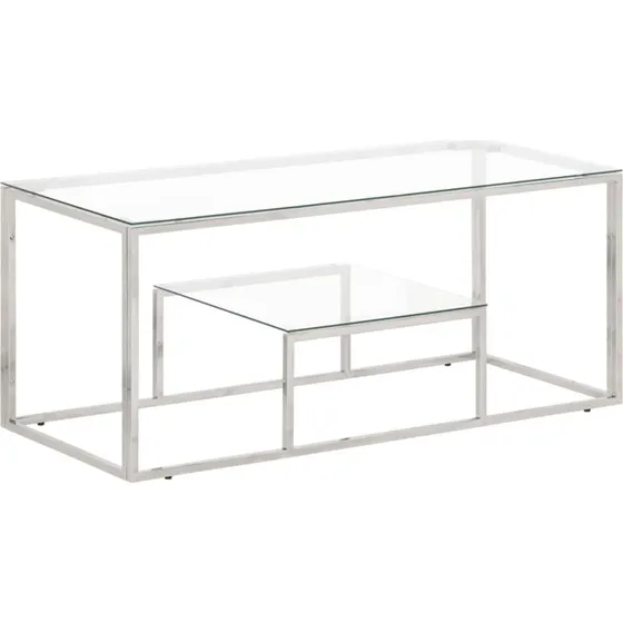 Sofabord i rustfrit stål med hærdet glas – sølv
