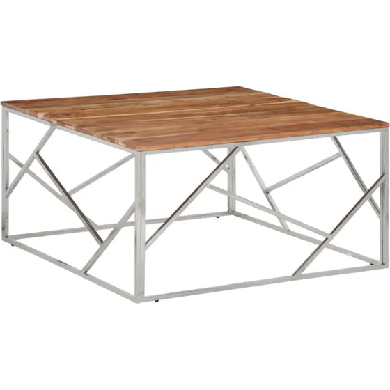 Sofabord i rustfrit stål og massivt akacietræ (sølv)