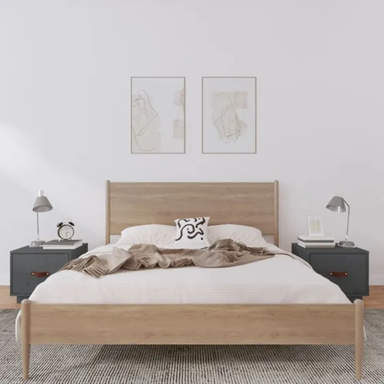 Sengeborde i massivt fyrretræ 2 stk. 40x34x35 cm - Grå