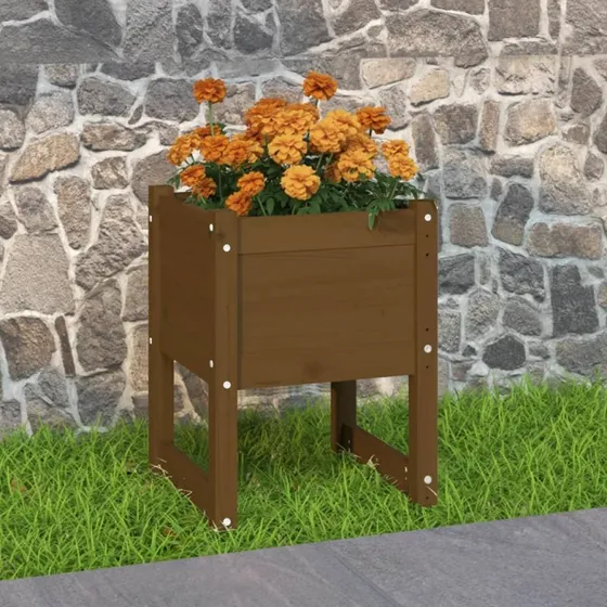 Plantekasse i massivt fyrretræ 40×40×52,5 cm – gyldenbrun