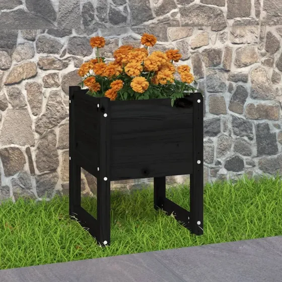 Plantekasse i massivt fyrretræ 40×40×52,5 cm – sort