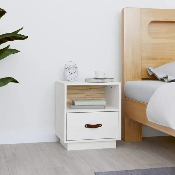 Sengebord i massivt fyrretræ 40x34x45 cm hvid
