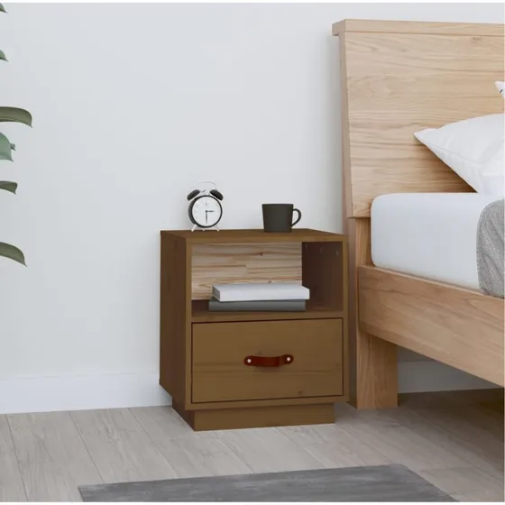Sengebord i massivt fyrretræ 40x34x45 cm – gyldenbrun