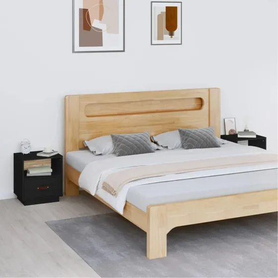 Sengeborde i massivt fyrretræ 2 stk. 40×34×45 cm, sort