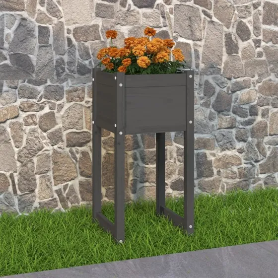 Plantekasse i massivt fyrretræ 40x40x81 cm - grå