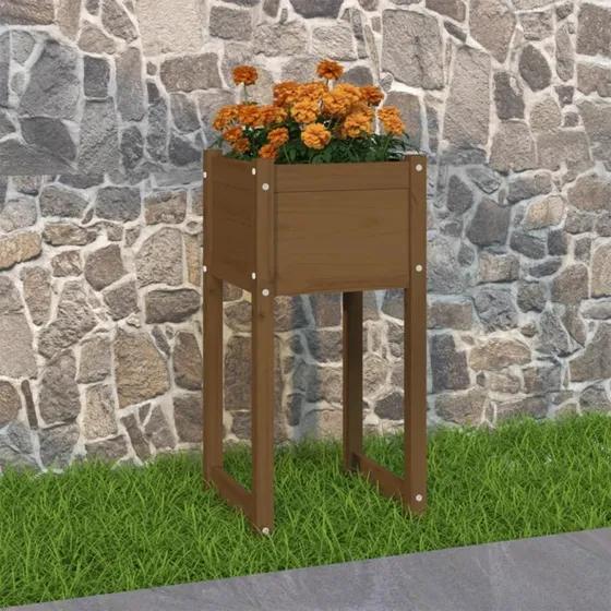 Plantekasse i massivt fyrretræ 40x40x81 cm - gyldenbrun