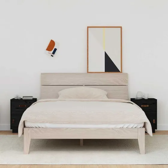 Sengeborde i massivt fyrretræ 2 stk. 40x34x55 cm - Sort