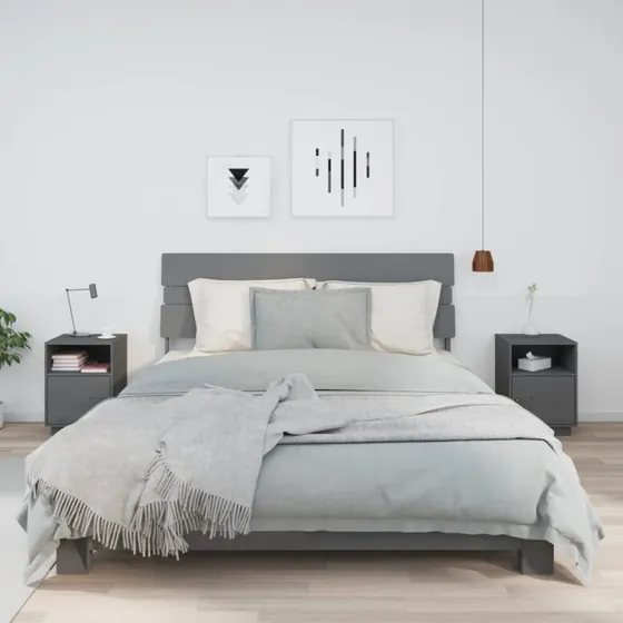 Sengeborde 2 stk. i massivt fyrretræ, grå 40x34x55 cm