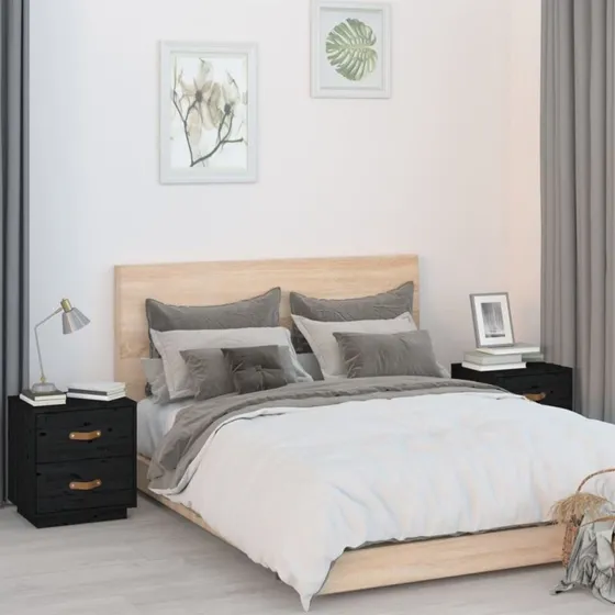 Sengeborde 2 stk. i massivt fyrretræ 40x34x45 cm - sort
